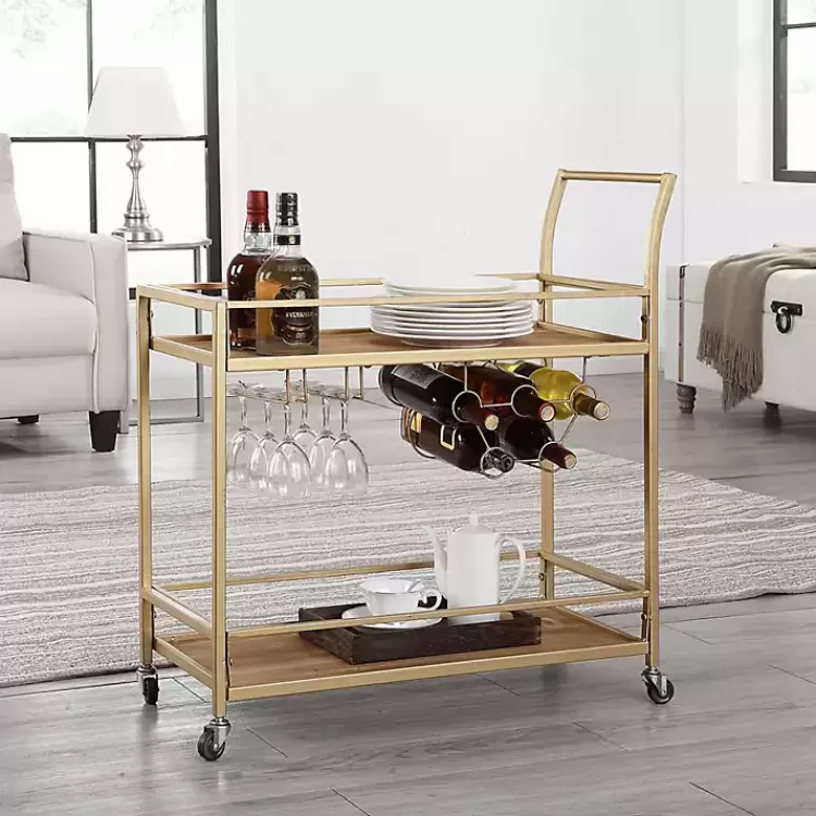 Celeste Gold Metal and Wood Bar Cart>Kirklands Home Flash Sale