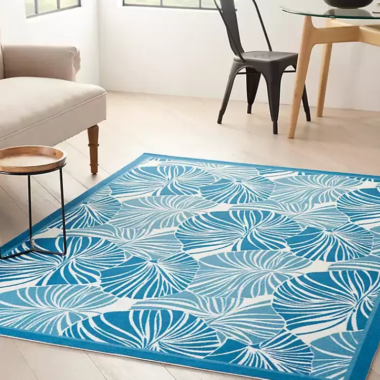 Cerulean Botanical Shells Outdoor Area Rug, 5x7>Kirklands Home Discount