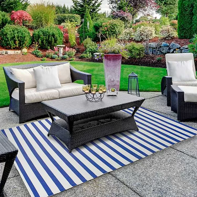 Cerulean Stripes Outdoor Area Rug, 4x6>Kirklands Home Cheap
