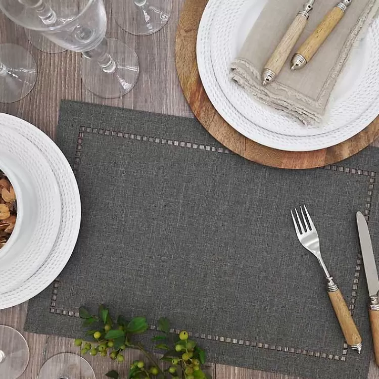 Charcoal Laser-Cut Hemstitch Placemats, Set of 4>Kirklands Home Flash Sale