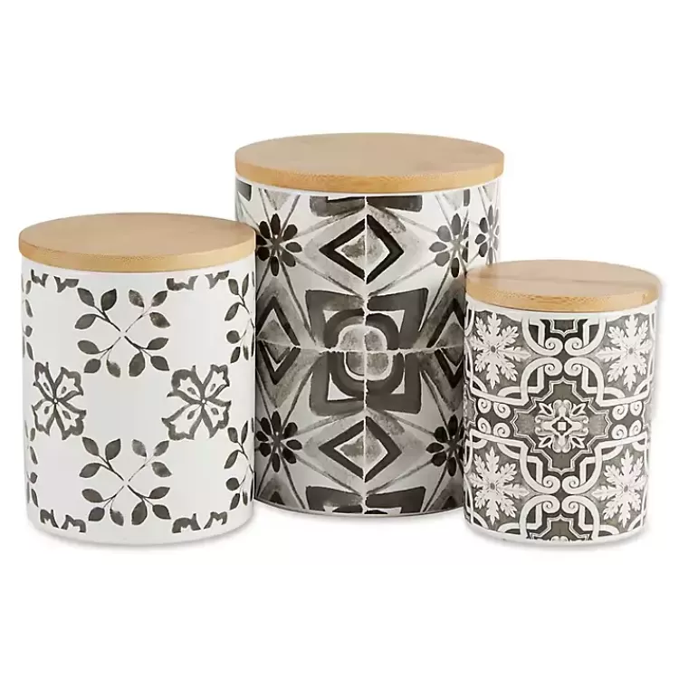 Charcoal Tile 3-pc. Bamboo Lid Jar Set>Kirklands Home Cheap