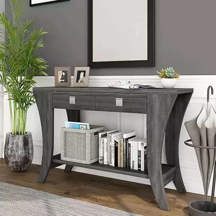 charcoal_wood_drawer_console_table_4.webp Charcoal Wood 2-Drawer Console Table>Kirklands Home Cheap