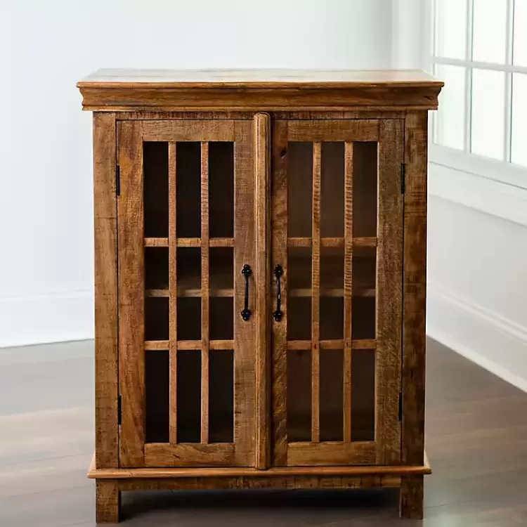 Charlie Natural Mango Wood Windowpane Cabinet>Kirklands Home Discount