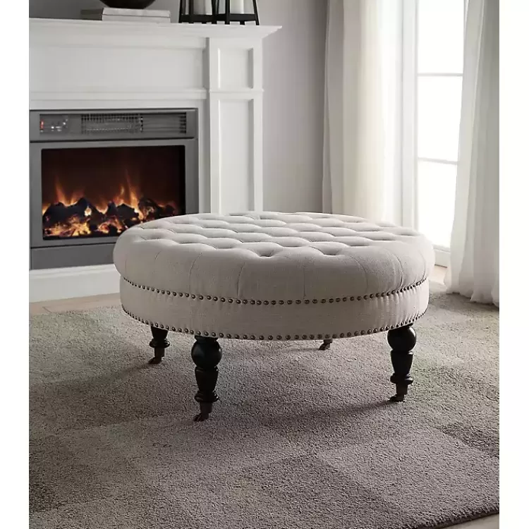 Charlotte Tufted Round Natural Ottoman>Kirklands Home Online