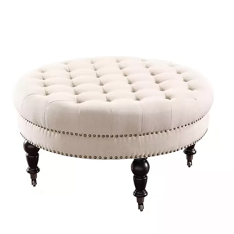 Charlotte Tufted Round Natural Ottoman>Kirklands Home Online