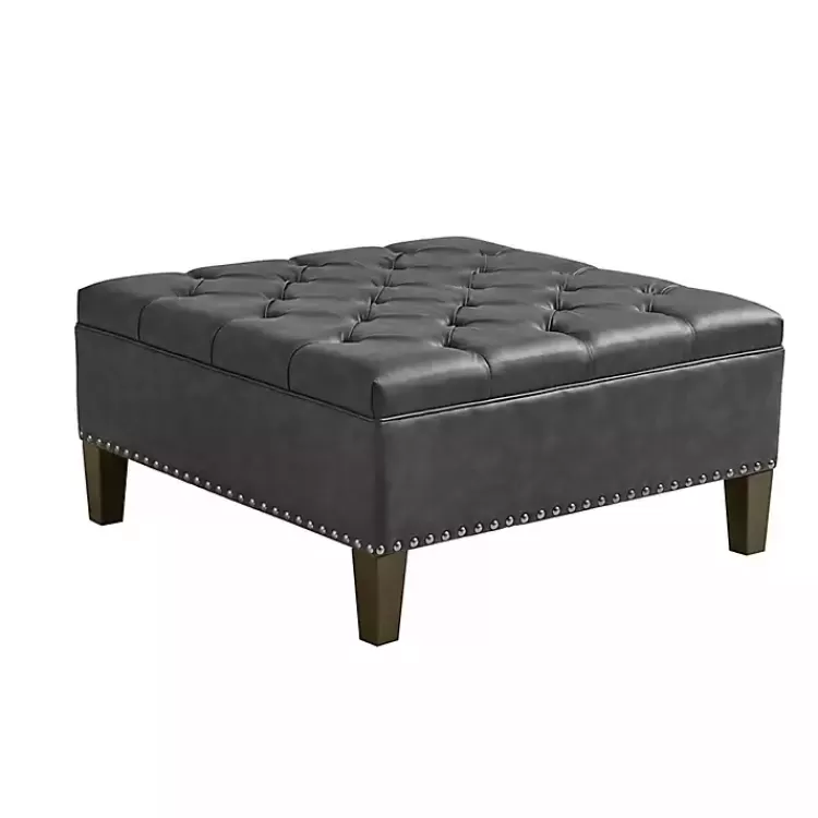 Charocal Button Tufted Leather Ottoman>Kirklands Home Fashion