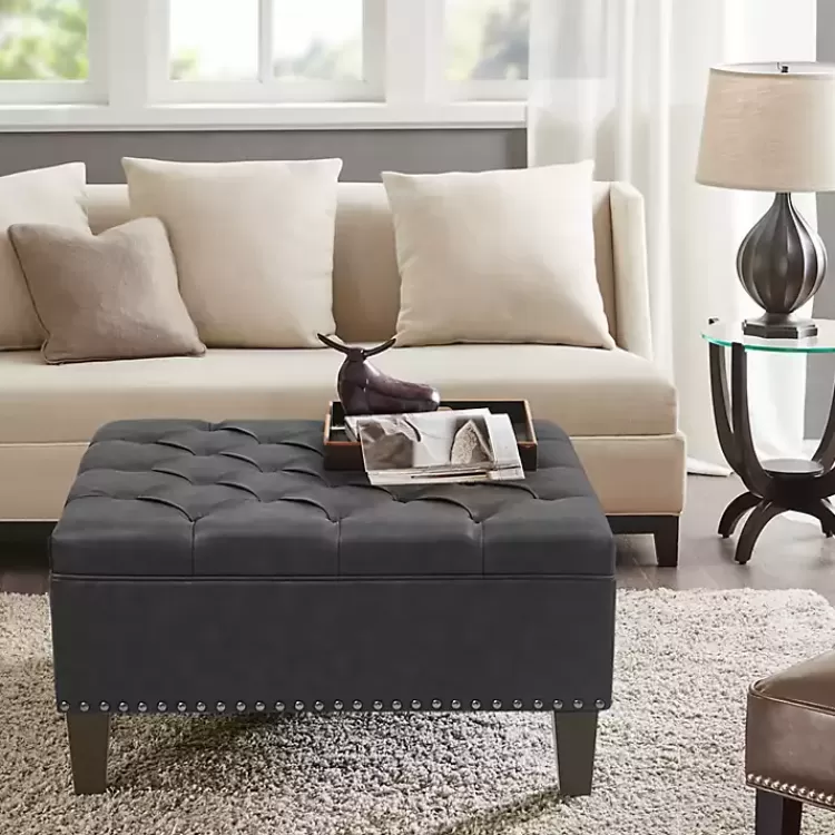 Charocal Button Tufted Leather Ottoman>Kirklands Home Fashion