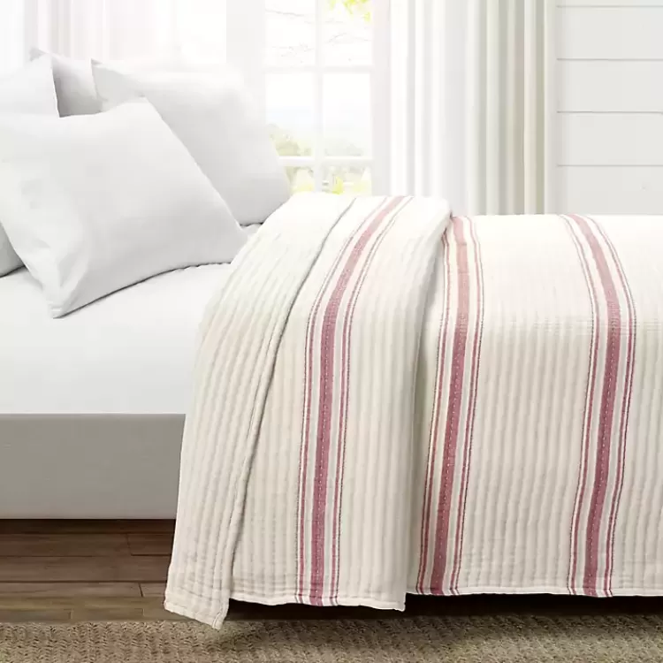 Cherry Red Pick Stitch Stripe Queen Quilt>Kirklands Home Flash Sale