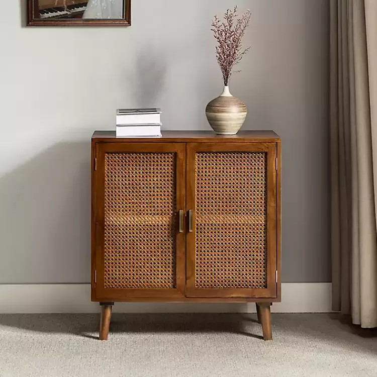 Cherry Wood Frame Rattan Front Cabinet>Kirklands Home Fashion