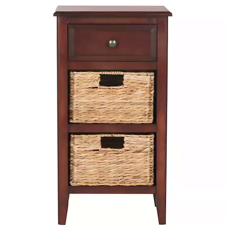 Cherry Wood Woven Baskets Everly Accent Table>Kirklands Home Clearance