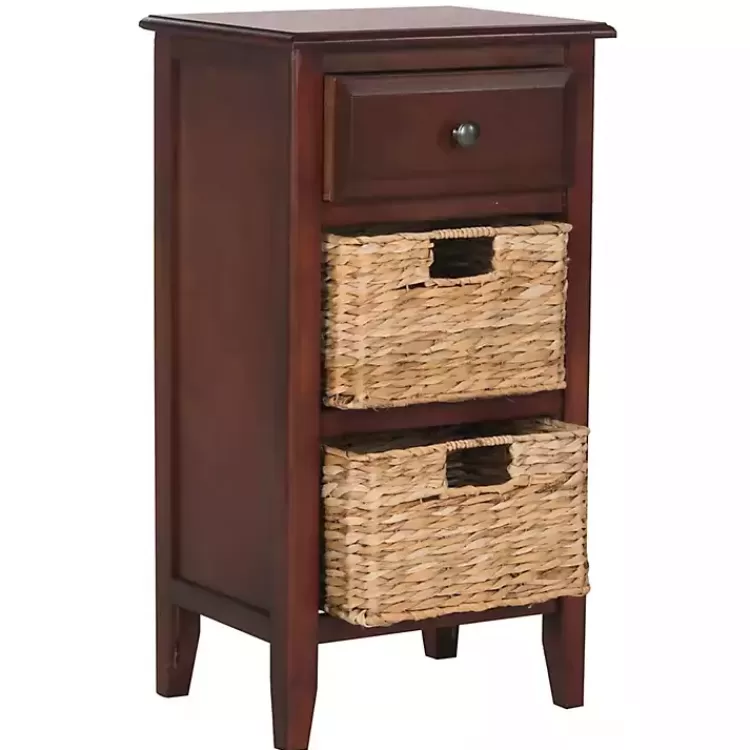 Cherry Wood Woven Baskets Everly Accent Table>Kirklands Home Clearance