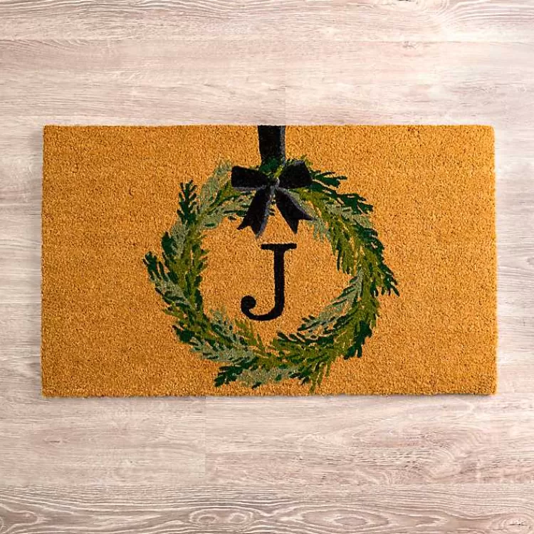 Christmas Wreath Monogram J Doormat>Kirklands Home Outlet