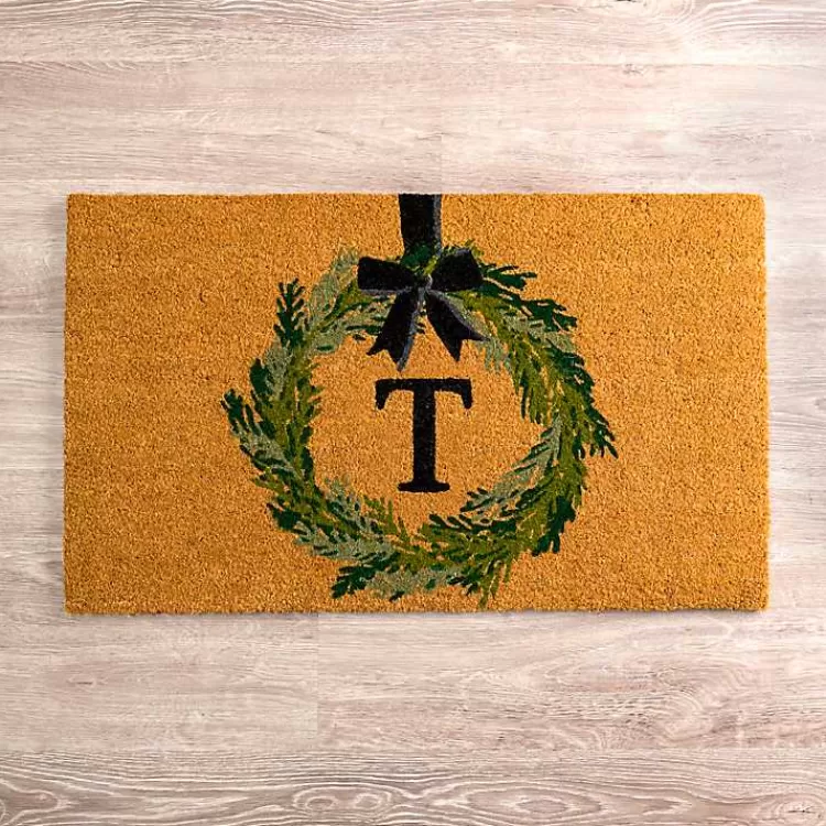Christmas Wreath Monogram T Doormat>Kirklands Home Best Sale