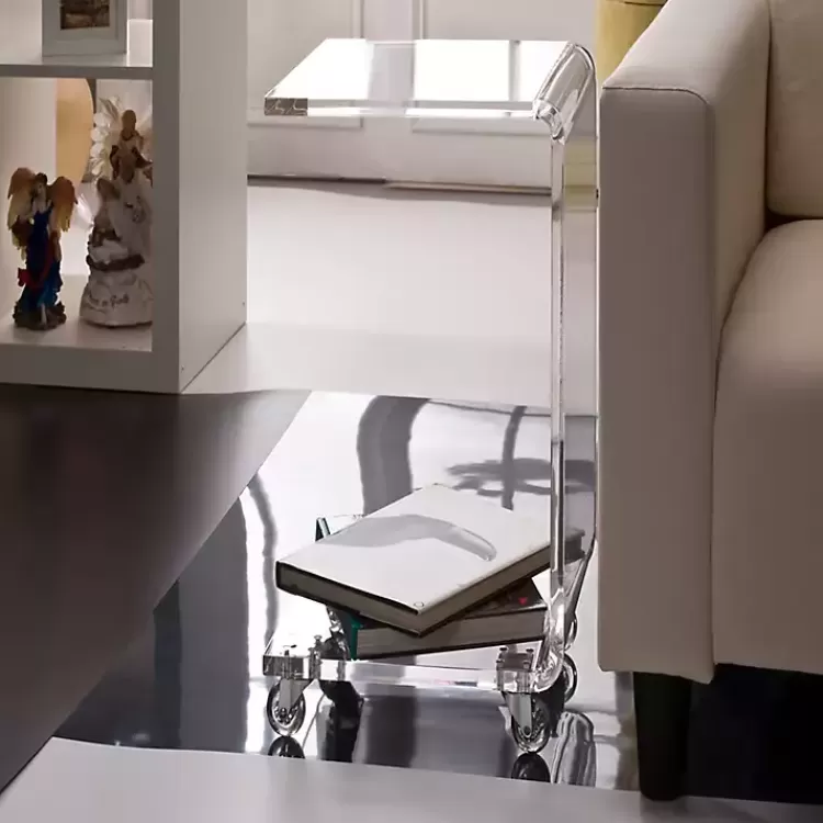 Acrylic Curved Edge C-Table with Wheels>Kirklands Home Hot