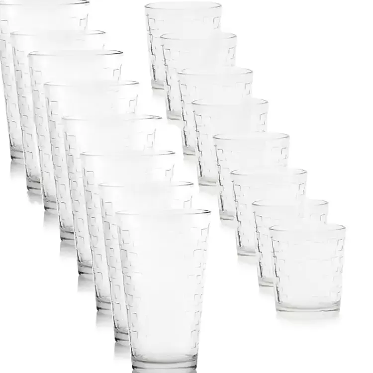 clear_square_embosses_glass_pc_drinkware_set_2.webp Square Embosses Glass 16-pc. Drinkware Set>Kirklands Home Hot