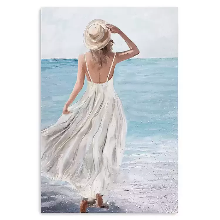 Coastal Woman in White Canvas Art Print, 32x48 in.>Kirklands Home Clearance
