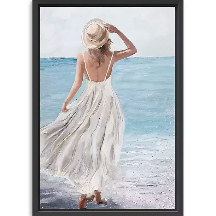 Coastal Woman in White Framed Canvas Art Print>Kirklands Home Online