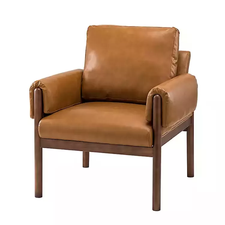 Cognac Faux Leather and Wood Accent Chair>Kirklands Home Sale