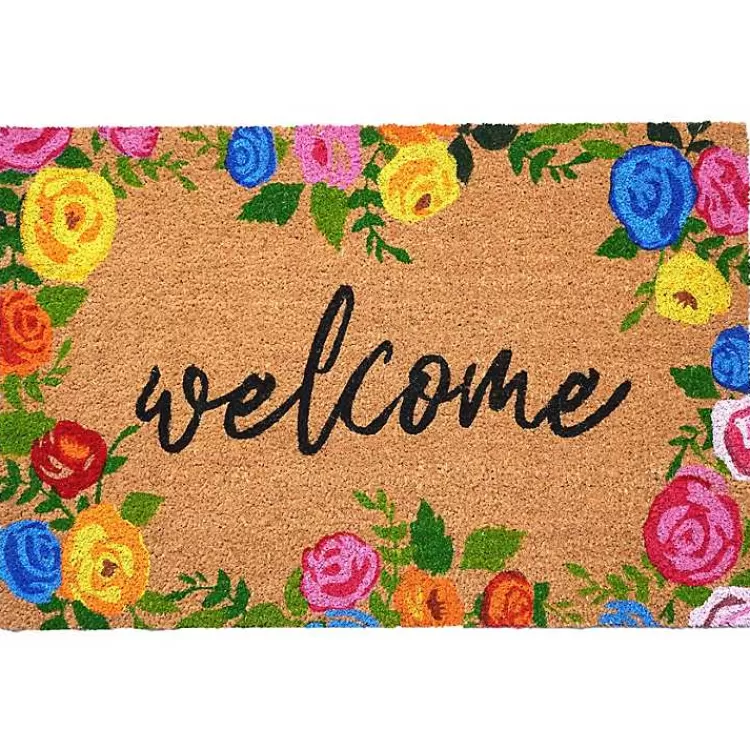 Colorful Welcome Roses Doormat>Kirklands Home Hot