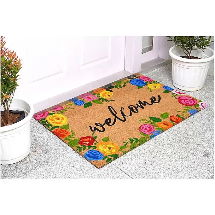Colorful Welcome Roses Doormat>Kirklands Home Hot