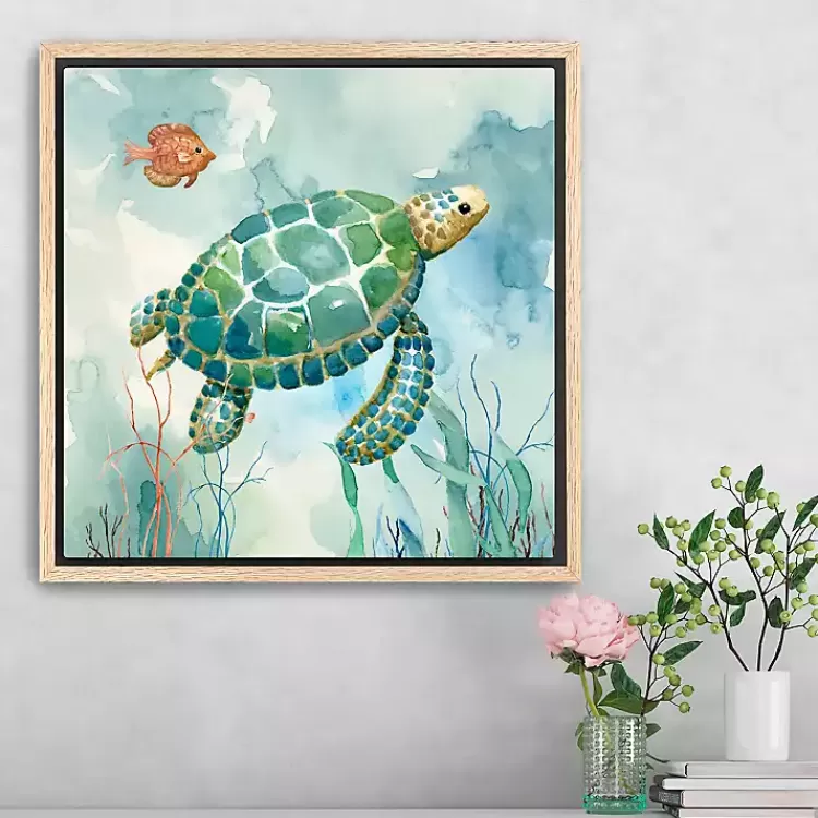 Coral Bay Sea Turtle Framed Canvas Art Print>Kirklands Home Flash Sale