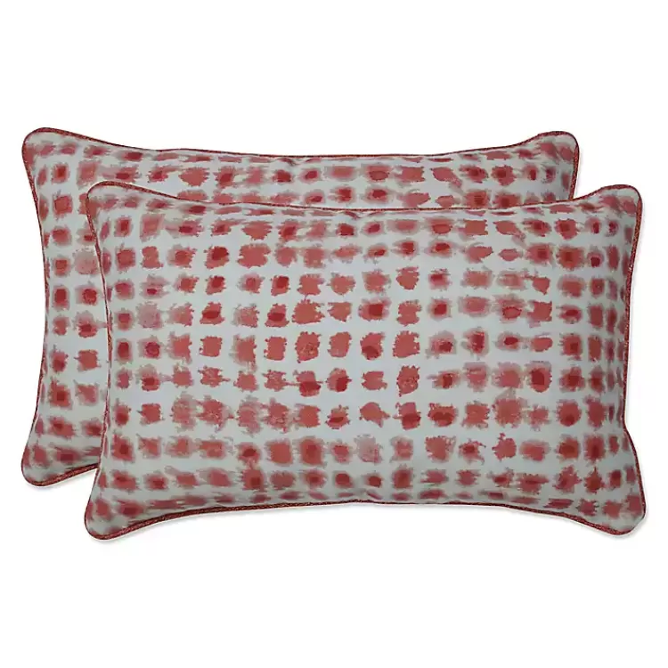 Coral Dotted Outdoor Lumbar Pillows, Set of 2>Kirklands Home New