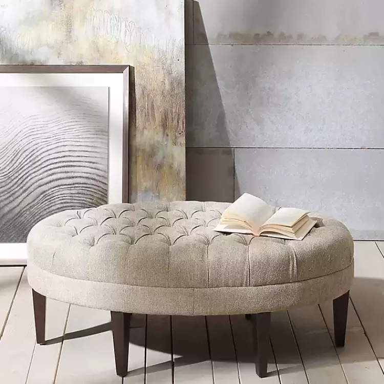 Cory Tufted Natural Linen Ottoman>Kirklands Home Online