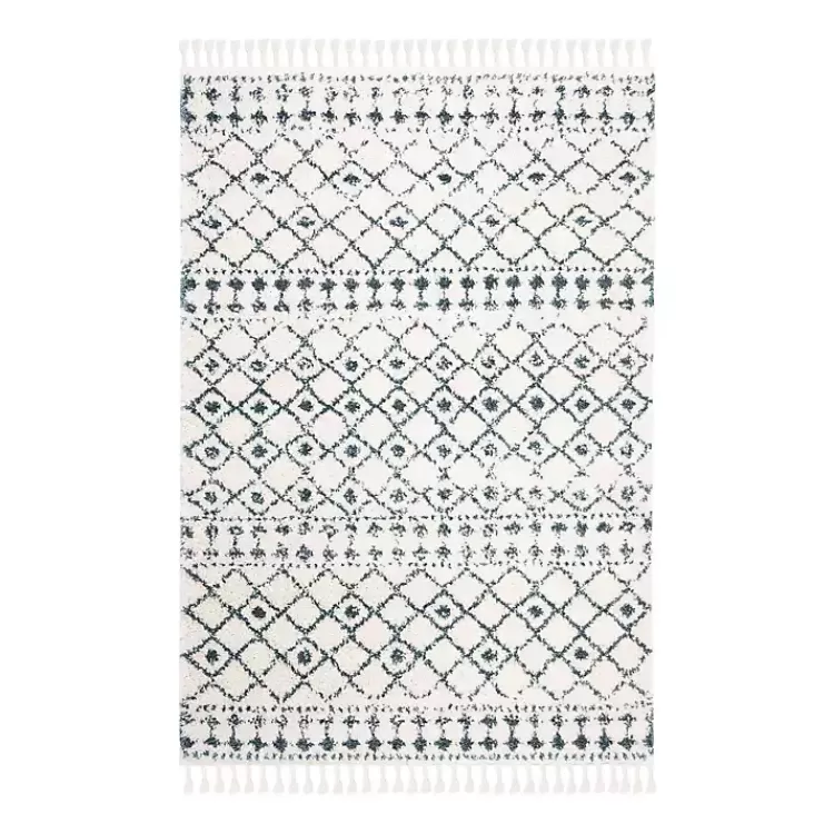 Cream and Blue Bergen Weathered Fringe Rug, 5x7>Kirklands Home Online