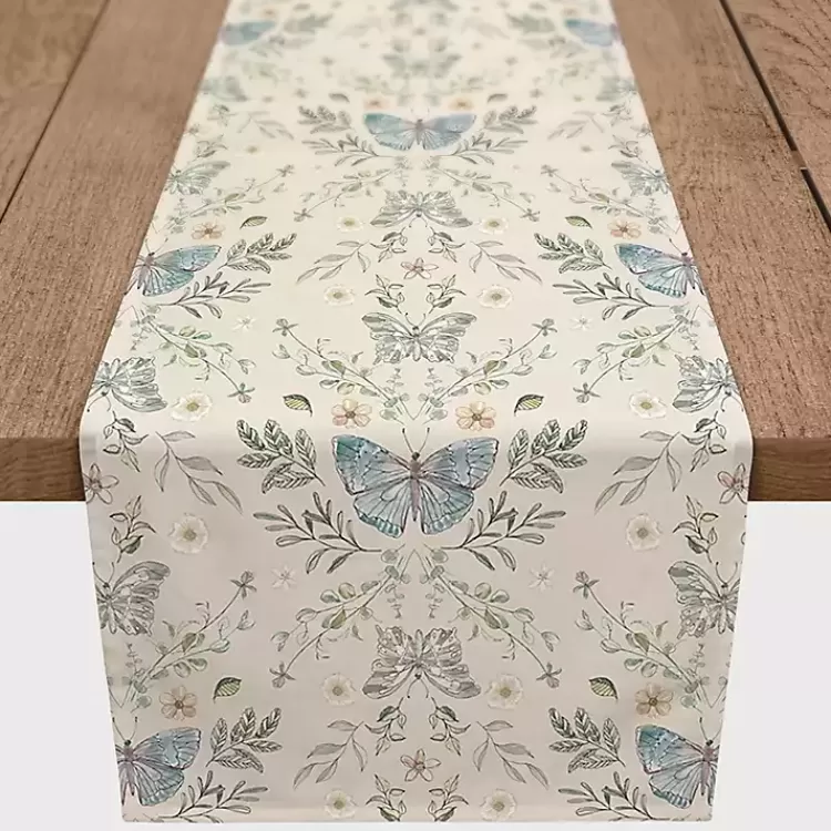 Cream Botanical Butterfly Table Runner, 72 in.>Kirklands Home Fashion