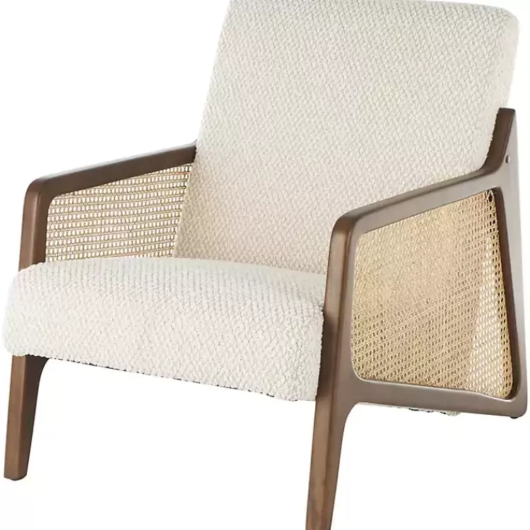 Cream Boucle & Rattan Accent Chair>Kirklands Home Shop