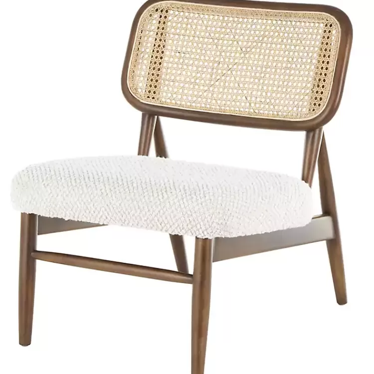 Cream Boucle & Rounded Rattan Back Accent Chair>Kirklands Home Cheap