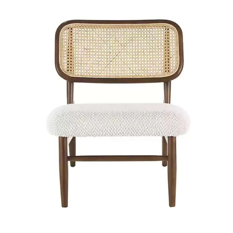Cream Boucle & Rounded Rattan Back Accent Chair>Kirklands Home Cheap
