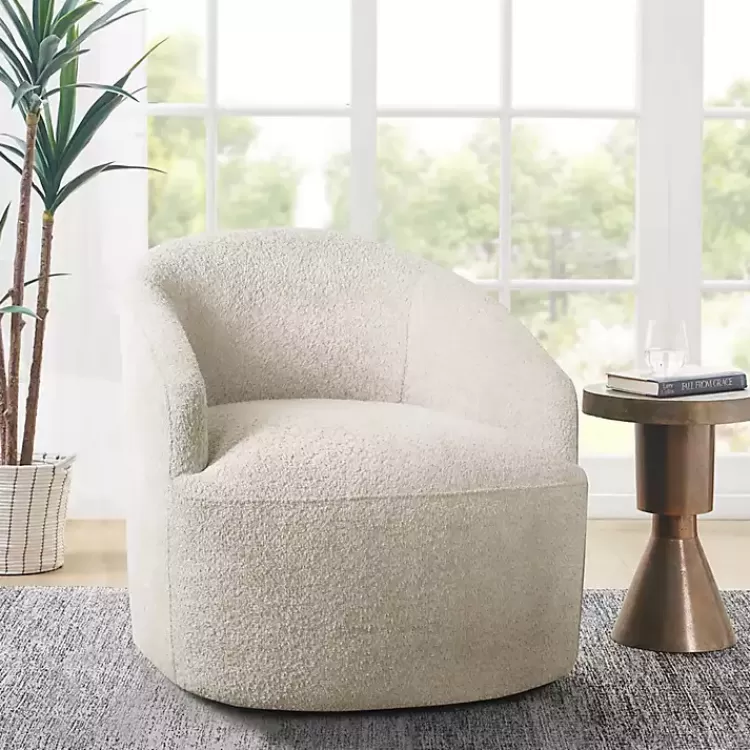 Cream Boucle Barrel Swivel Accent Chair>Kirklands Home Flash Sale