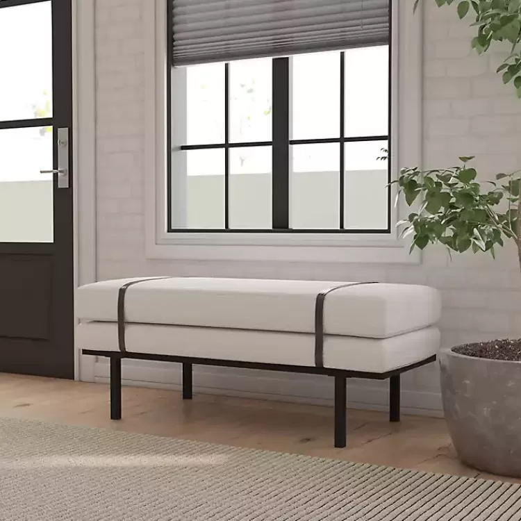 Cream Boucle Black Faux Leather Bench>Kirklands Home Flash Sale