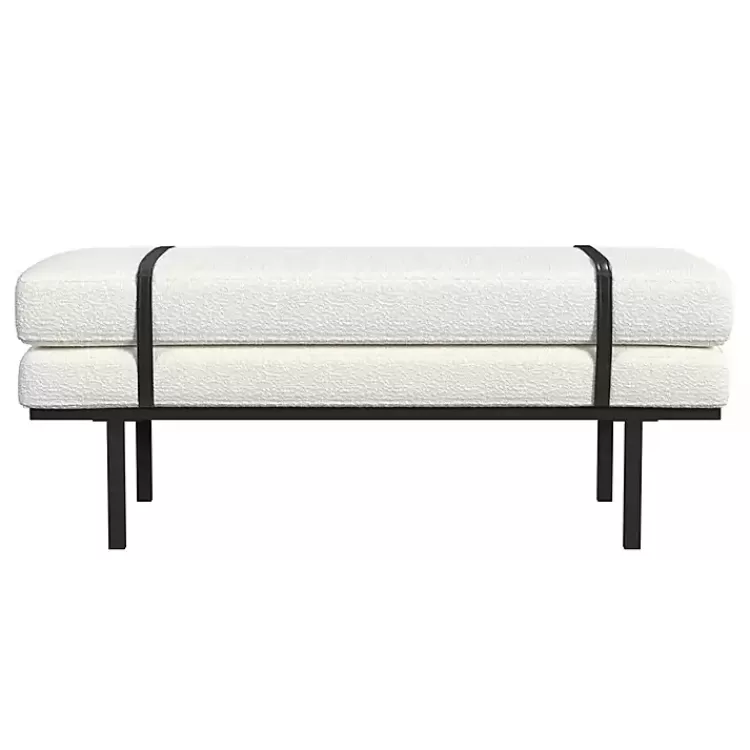 Cream Boucle Black Faux Leather Bench>Kirklands Home Flash Sale