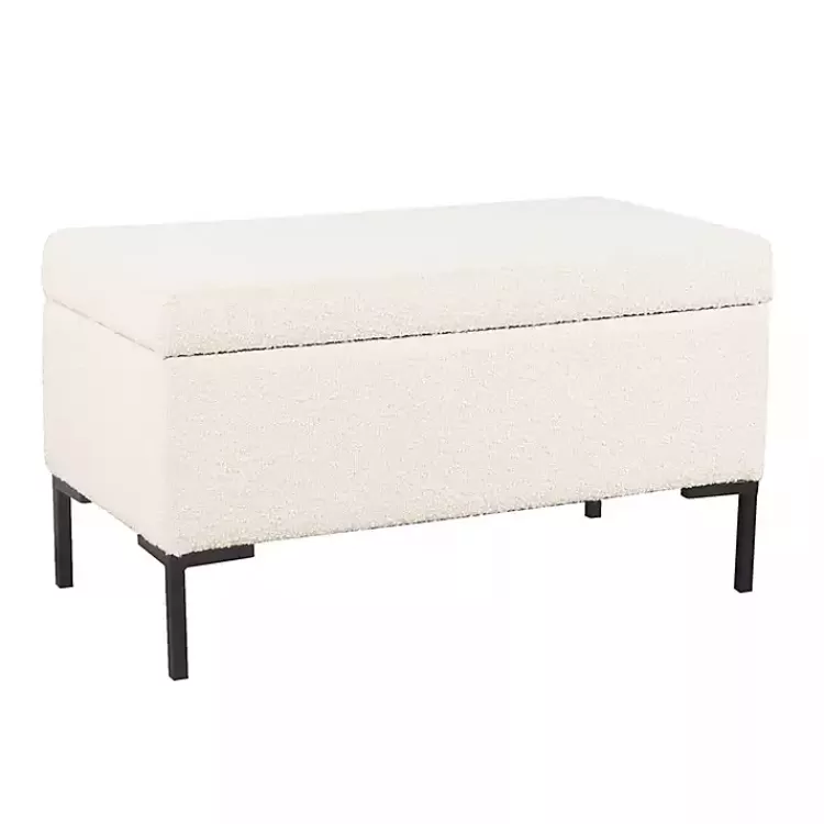 Cream Boucle Black Metal Storage Bench>Kirklands Home Fashion