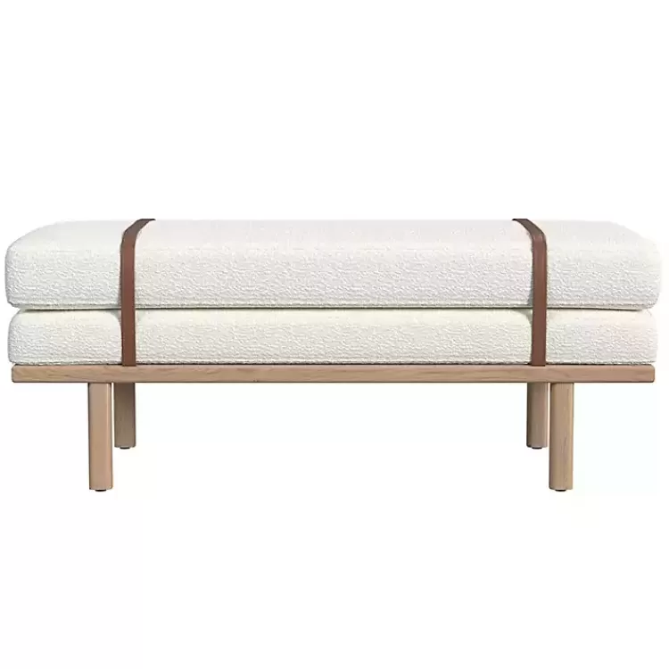 Cream Boucle Brown Faux Leather Bench>Kirklands Home New
