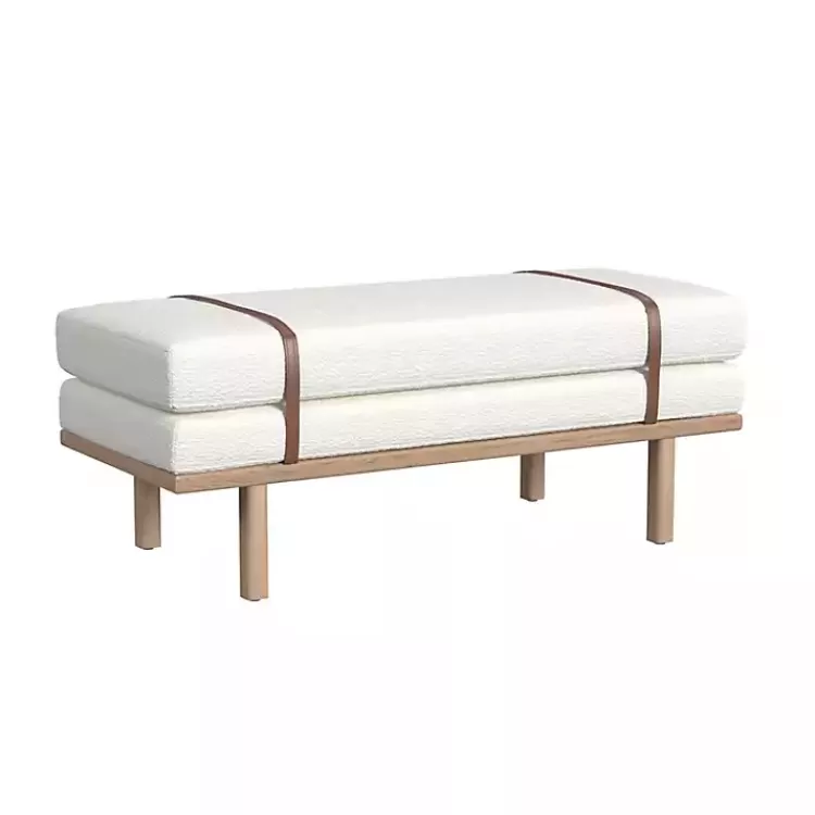 cream_boucle_brown_faux_leather_bench_2.webp Cream Boucle Brown Faux Leather Bench>Kirklands Home New