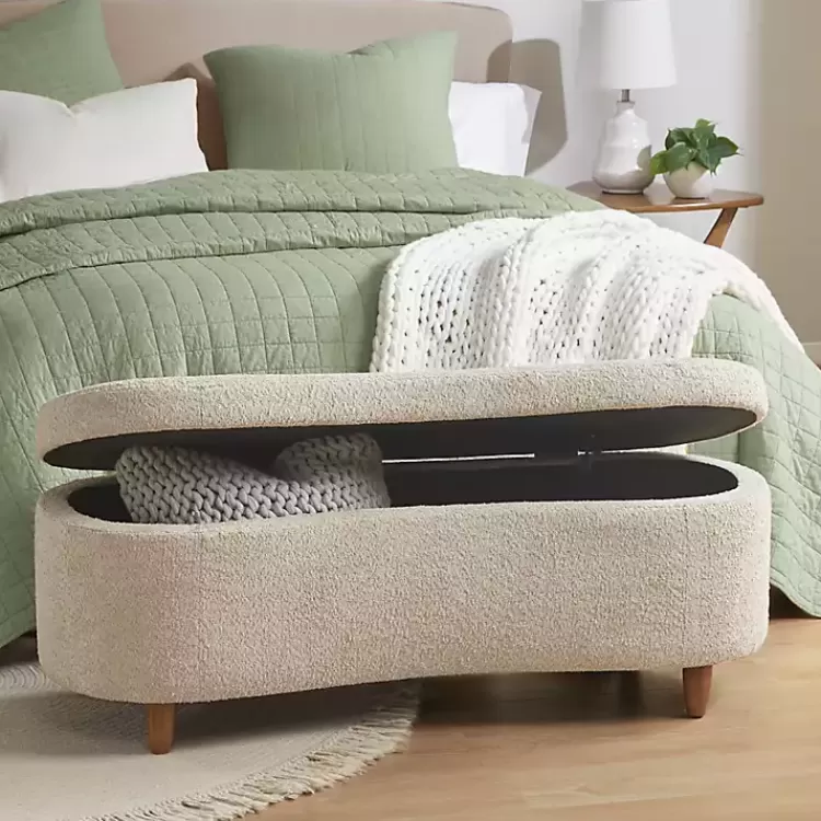 Cream Boucle Flip-Top Storage Bench>Kirklands Home Outlet