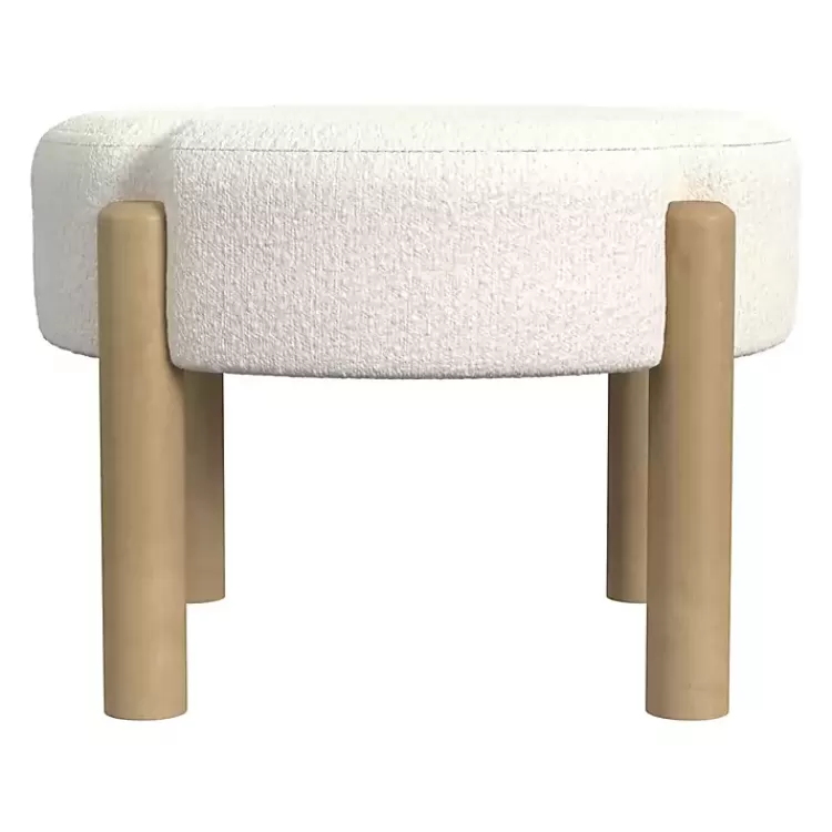 Cream Boucle Natural Wood Ottoman>Kirklands Home Store