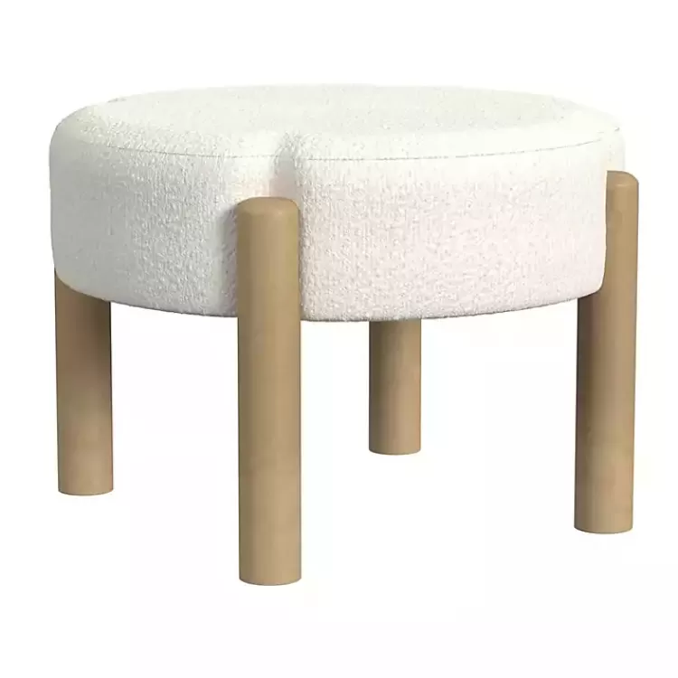 Cream Boucle Natural Wood Ottoman>Kirklands Home Store