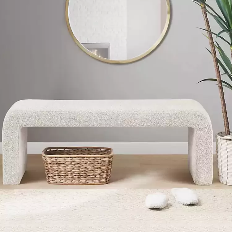 Cream Boucle Waterfall Bench, 52 in.>Kirklands Home New
