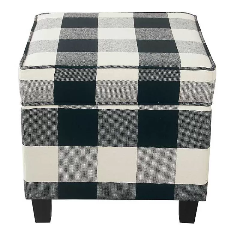 Cream Buffalo Plaid Upholstered Storage Ottoman>Kirklands Home Flash Sale