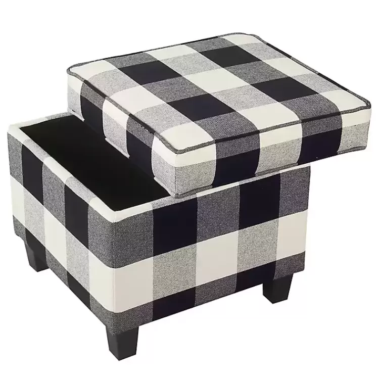 Cream Buffalo Plaid Upholstered Storage Ottoman>Kirklands Home Flash Sale