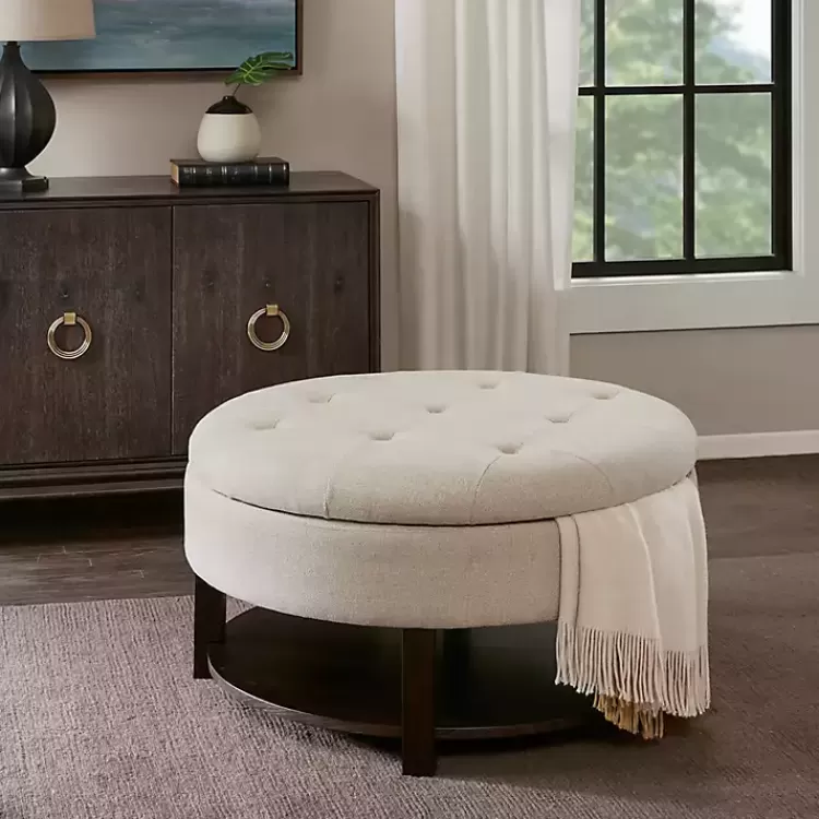 Cream Button Tufted Storage Ottoman>Kirklands Home New