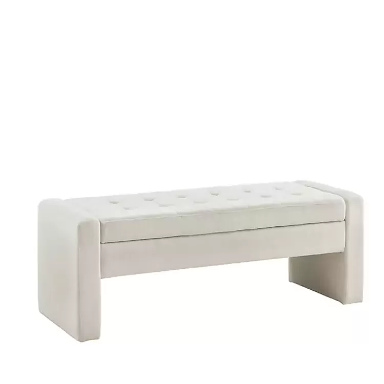 Cream Button Tufted Upholstered Storage Bench>Kirklands Home Online
