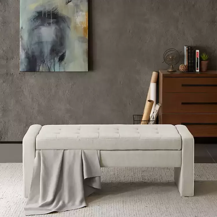 Cream Button Tufted Upholstered Storage Bench>Kirklands Home Online