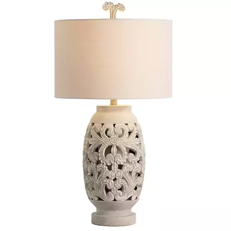 Cream Carved Floral Table Lamp>Kirklands Home Flash Sale