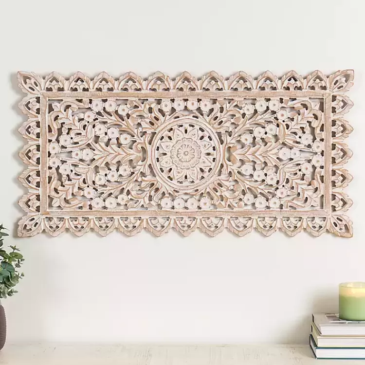 Cream Carved Wooden Wall Plaque>Kirklands Home Fashion