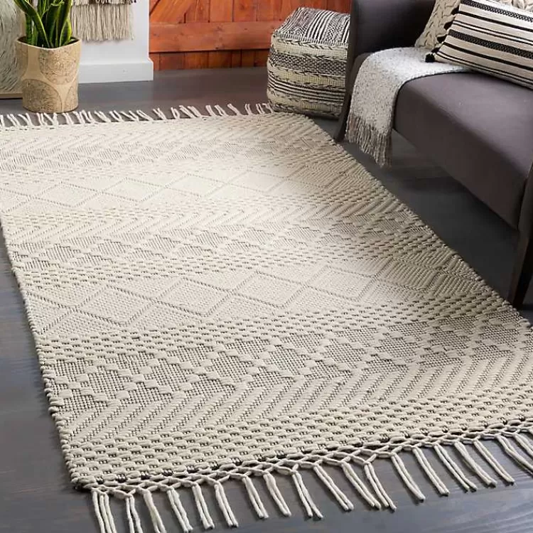 Cream Diamond Tassel Wool Area Rug, 8x10>Kirklands Home Hot